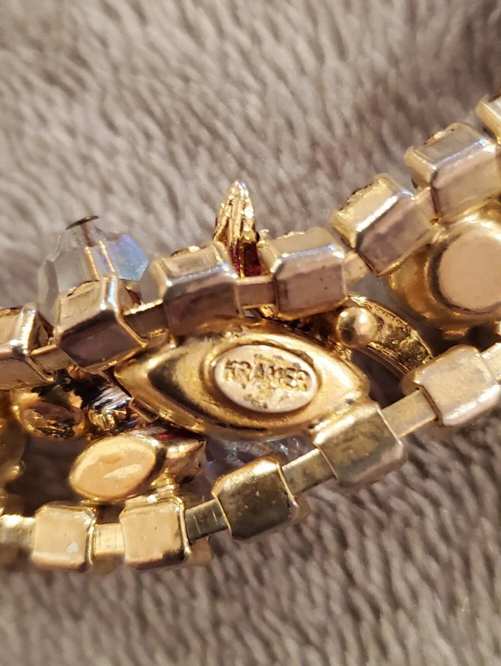 Vintage Kramer Gold-Tone Red & Purple Bracelet with Matching Clip-On Earring